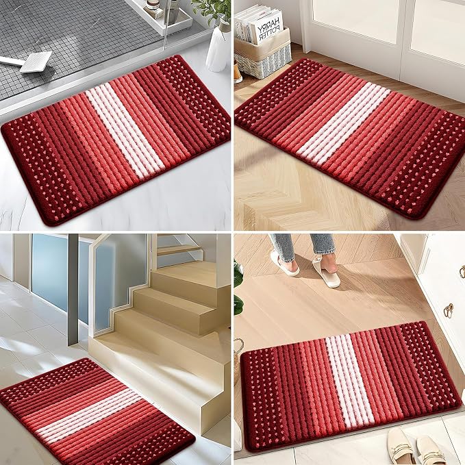 Kitinjoy Indoor Outdoor Door Mat, 71x24 Non-Slip Absorbent Dirt Trapper, Low-Profile Washable Inside Entrance Front Floor Mat, Sturdy Soft Entry Dotted Ombre Doormats for Entryway, Burgundy