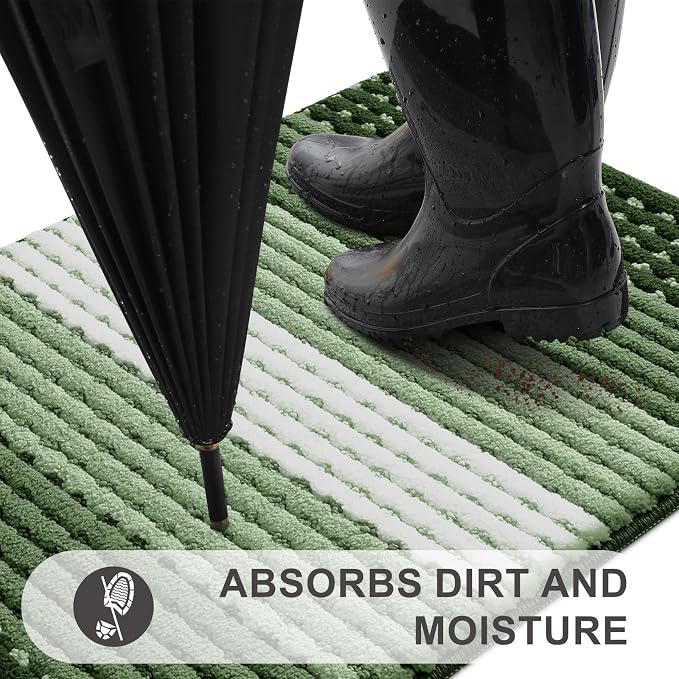 Kitinjoy Indoor Outdoor Door Mat, 47x20 Non-Slip Absorbent Dirt Trapper, Low-Profile Washable Inside Entrance Front Floor Mat, Sturdy Soft Entry Dotted Ombre Doormats for Entryway, Green