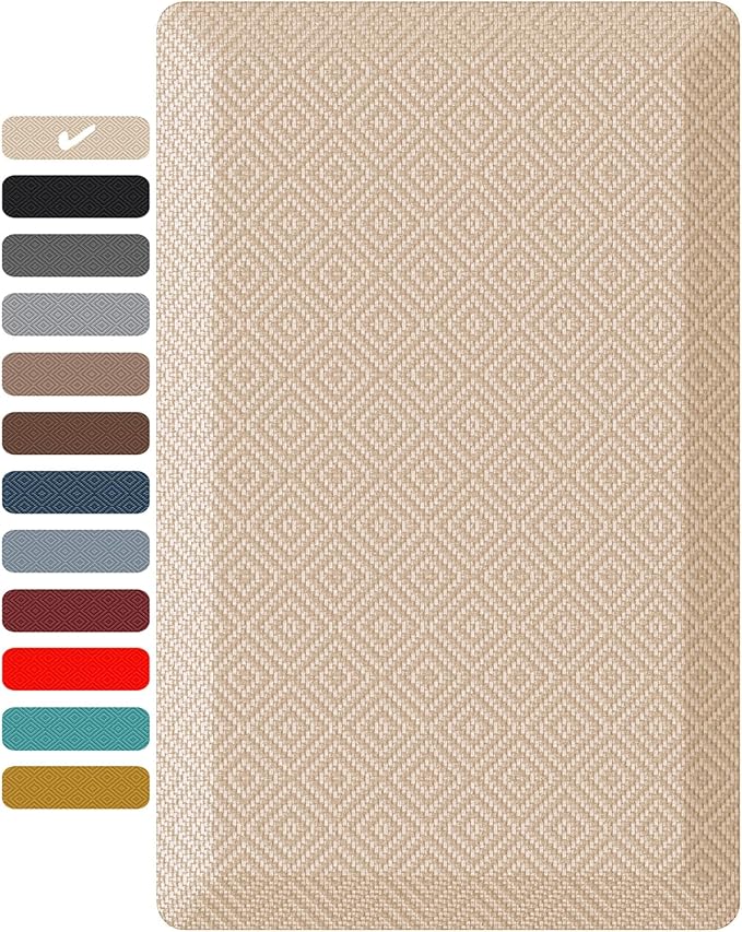 Ophanie Kitchen Mats for Floor, 3/4 inch Thick, 17x24 Anti Fatigue Cushioned Mat, Kitchen Rugs, Waterproof, Comfort Ergonomic Standing Mat for Office, Home, Sink, Beige Non-Slip Ridged Bottom
