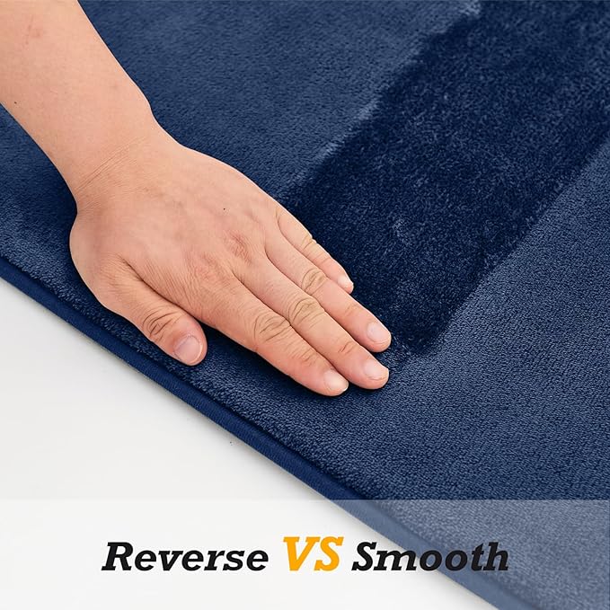 HUXMEYSON Bathroom Rugs Sets 2 Piece, Non-Slip & Quick Dry Bath Mat Set, Ultra Soft Velvet Bath Rugs for Bathroom, Toilet and Shower Floor, Navy