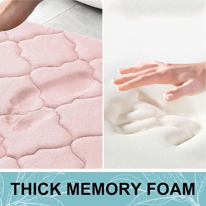 OLANLY Memory Foam Bath Mat Rug 47x17, Ultra Soft and Absorbent Bathroom Rugs, Non-Slip, Comfortable, Machine Washable Bath Carpet for Bathroom Floor, Tub, Shower and Home Decor Accessories, Pink
