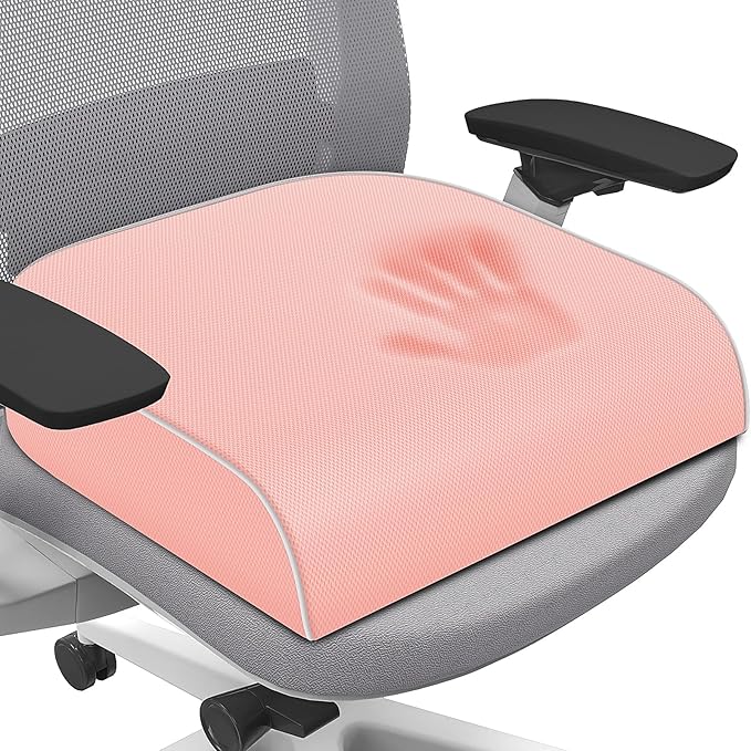 SweetSlubr Seat Cushion for Tailbone Pain Relief, Office Chair Cushion, Memory Foam Large Chair Cushion with Non-Slip Cover for Soft Support at Office Chair, Car Seat, Airplane Pink/2X-Large