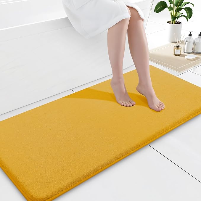 Smiry Memory Foam Bath Mat 47x17, Extra Soft and Absorbent Bathroom Mats, Non Slip Washable Carpet for Floor, Shower and Tub, Yellow