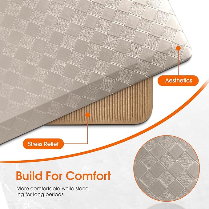 TranquilRelax 4/5 Inch Thick Anti-Fatigue Kitchen Mats 2Pcs, Cushioned Non-Slip Waterproof Sink & Stove Floor Mats, Comfortable Standing Rug Set for Kitchen, Laundry & Entryway, Brown