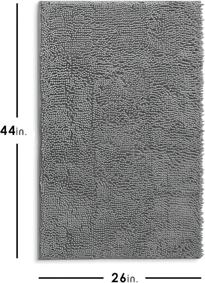 Hearth & Harbor Bathroom Rugs, Chenille Bath Mat - Machine Washable Bath Mats for Bathroom Non-Slip Backing Rubber, Quick Dry Bathroom Mat, 26 x 44 - Frost Grey