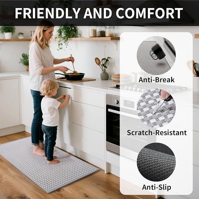 YDKGL Long Kitchen Runner Rugs Kitchen Mat Non Slip Washable, Super Absorbent Soft Chenille Braided Kitchen Mats for Floor, Rubber Backing Kitchen Floor Sink Standing Mat, Easy Clean, Gray 24"x71"
