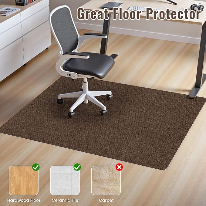 Sycoodeal Office Chair Mat for Hardwood Floor,Slip Resistant Floor Mat for Office Computer Gaming Chair,Heavy Duty Floor Protector for Rolling Chairs,Easy to Clean,Coffee(36"x48")