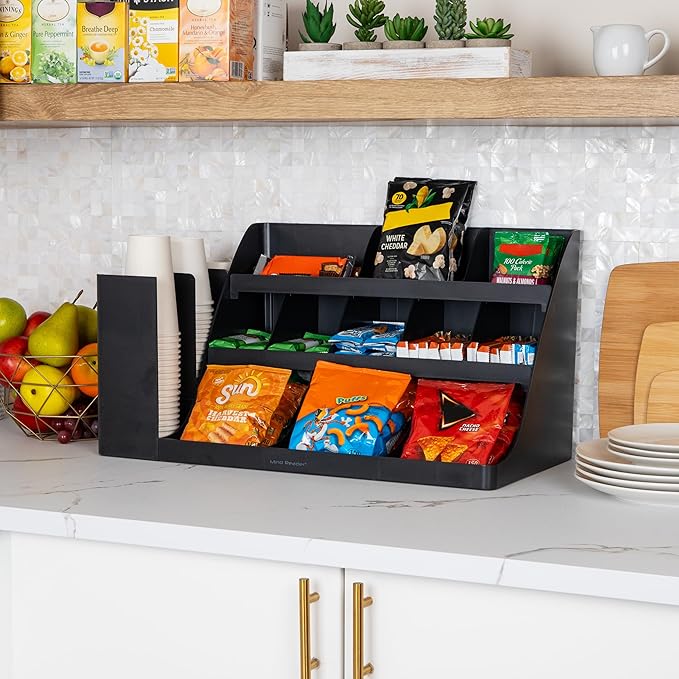 Mind Reader Cup and Condiment Station, Countertop Organizer, Coffee Bar, Kitchen, Stirrers, Black