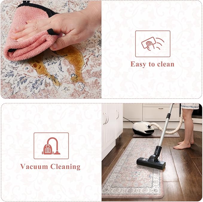 KIMODE Anti Fatigue Mats for Kitchen Floor, Boho Floral Kitchen Rugs Sets of 2, Cushioned Kitchen Floor Mats, Comfort Standing Desk Mat for Sink, Laundry, Desk Pink Multi 17"x29.5"+17" x47”