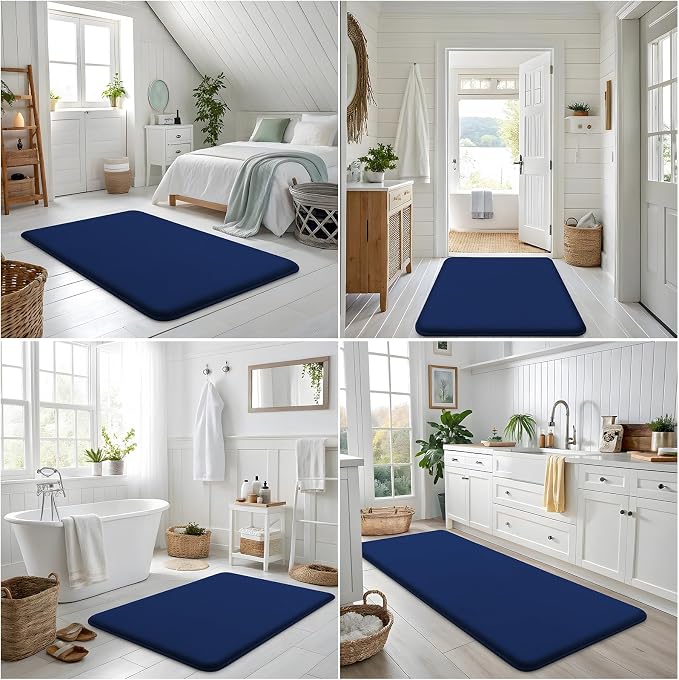Smiry Memory Foam Bath Mat 40x32, Extra Soft and Absorbent Bathroom Mats, Non Slip Washable Carpet for Floor, Shower and Tub, Navy Blue