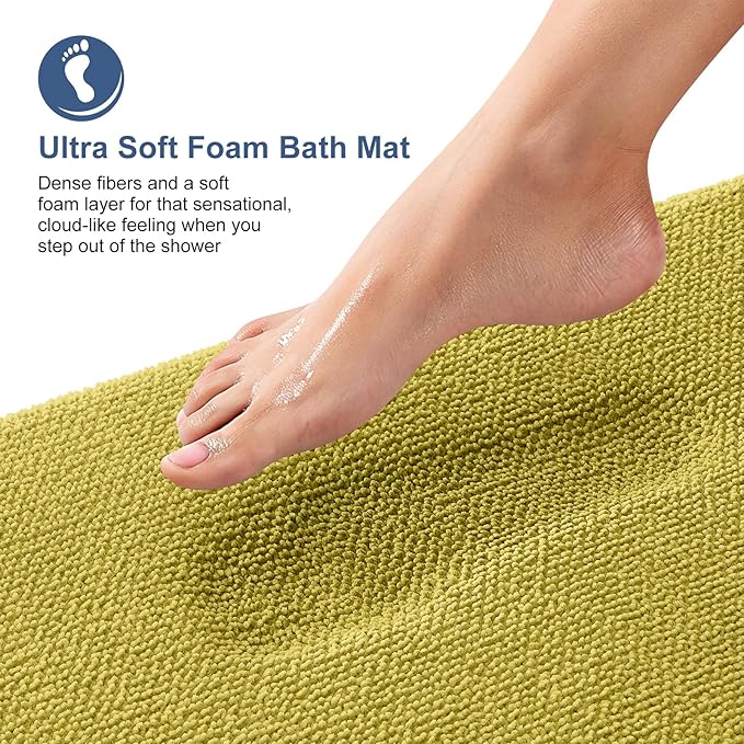 OLANLY Thick Memory Foam Small Bathroom Rugs 24x16, Extra Soft Absorbent Bath Rug, Quick Dry Bath Mat, Non-Slip, Machine Washable Mat for Bathroom, Tub and Shower, Home Decor Accessories, Deep Mustard