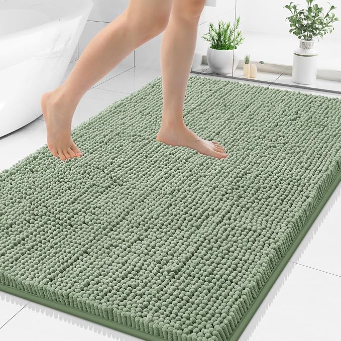 Smiry Luxury Chenille Bathroom Rugs 48x32, Extra Soft and Absorbent Shaggy Bath Mat, Machine Washable, Non-Slip Plush Carpet Runner for Tub, Shower, and Floor, Home Decor Accessories, Sage Green