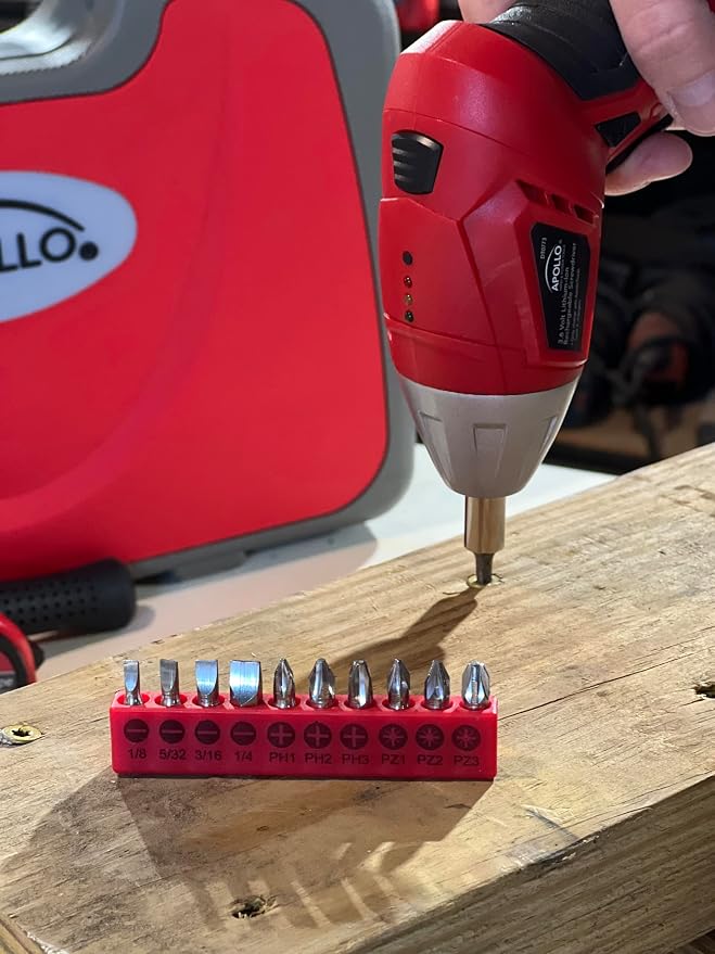Apollo Tools 135 Piece Household Tool Set with Pivoting Dual-Angle 3.6 Volt Lithium-Ion Cordless Screwdriver – Includes Most-Needed Tool Selection and Hanging Assortment- Red - DT0773