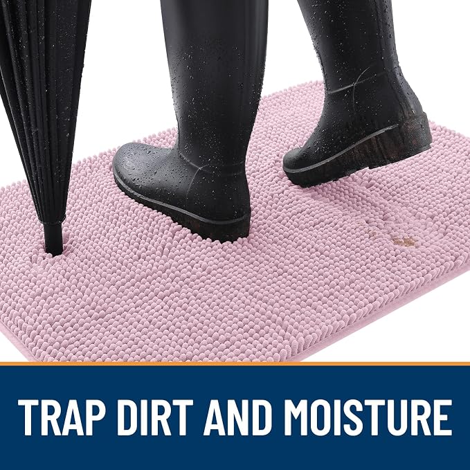 OLANLY Dog Door Mat for Muddy Paws 35x24, Absorbs Moisture and Dirt, Absorbent Non-Slip Washable Doormat, Quick Dry Chenille Mud Mat for Dogs, Entry Indoor Entryway Carpet for Inside Floor, Dusty Rose