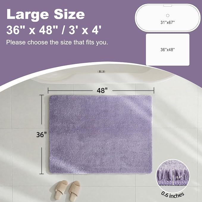 TYUU Large Bathroom Rugs, Ultra Soft Super Absorbent Bath Rugs Non Slip Washable Quick Dry Bath Mat with Rubber Backing for Bathroom Floor, Shower, or Sink, Lavender 3' x 4'