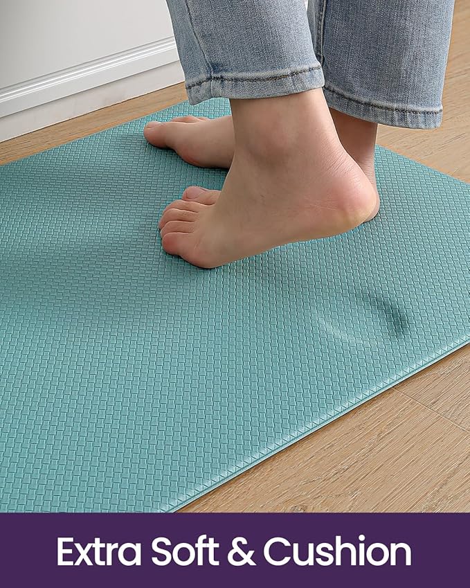 DEXI Kitchen Floor Mats Cushioned Anti Fatigue, 23x86, Large Long Standing Runner Rug Waterproof, Comfort Memory Foam Padded for Front Sink Laundry, Turquoise