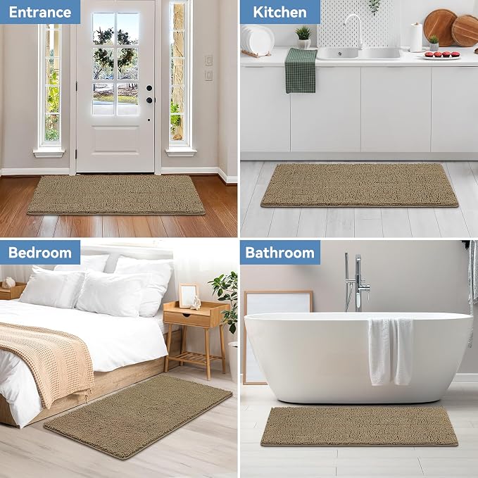 Bcoimo 48x24 Chenille Bath Mat – Non-Slip with Backing Bath Rug Ultra-Absorbent and Machine Washable Bathroom Mat Quick-Dry Design. Ideal for Bathroom Shower and Tub Areas