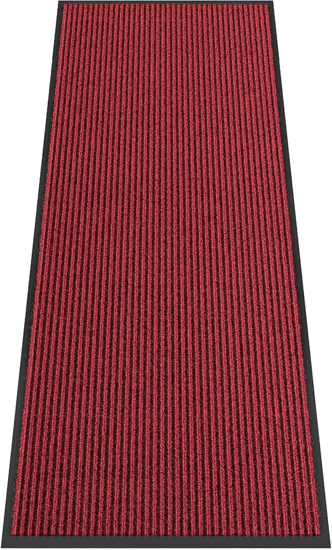 Indoor Outdoor Door Mat, 10' x 3' Doormat for Entryway, Rubber Backing Non Slip Front Door Mat Outside Entrance, Super Absorbent Commercial Floor Mat for Home Office, Red