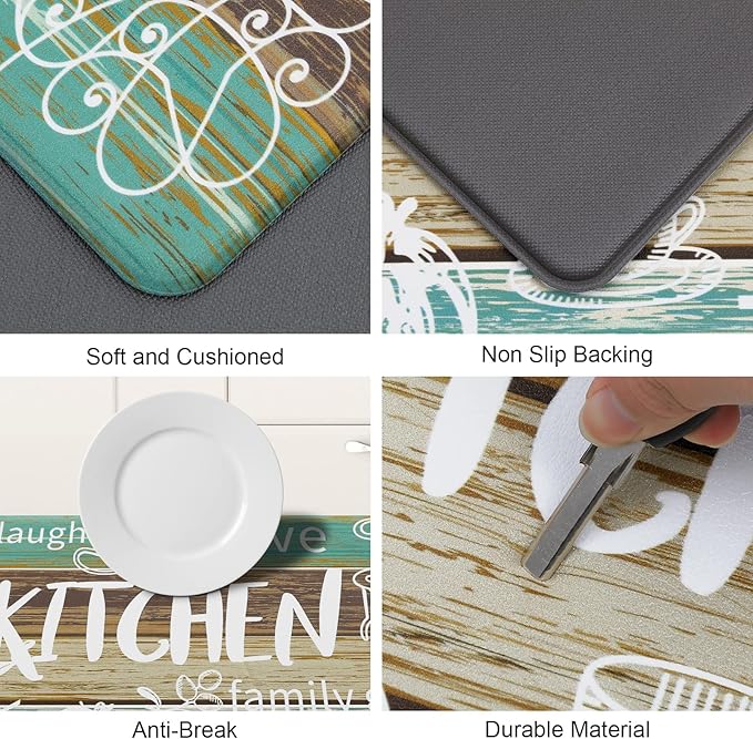 HEBE Kitchen Rugs Set of 2, Cushioned Anti Fatigue Kitchen Mats for Floor, Non Slip Waterproof Comfort Standing Desk Mat Carpet for Sink, Stove, Laundry Room