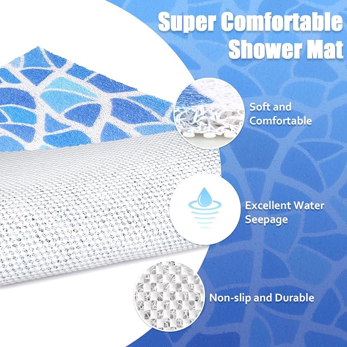 Shower Mat Non-Slip, 24x24 Inch, Soft Comfort Bath Mat with Drainage Holes, PVC Loofah Massage Bathmat for Shower,Tub,Bathroom,Wet Areas, Quick Drying