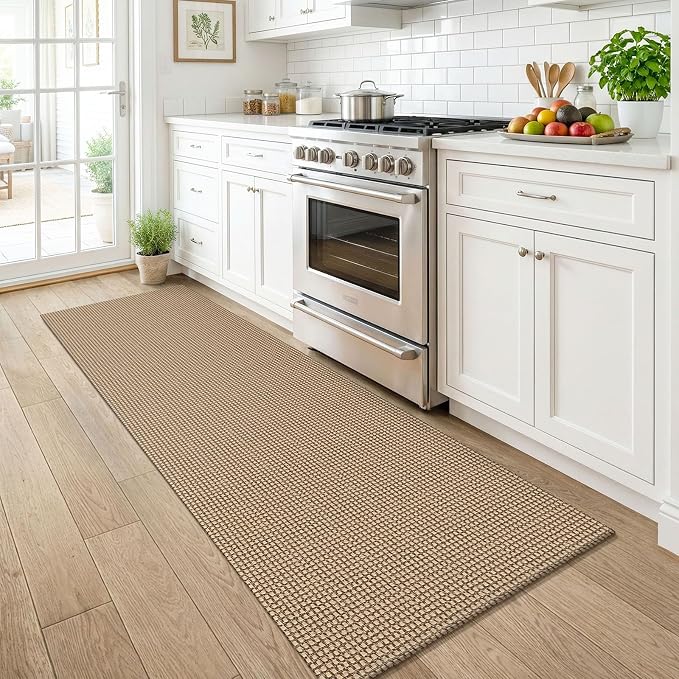 KOZYFLY Boho Runners for Hallways 2x6 ft Washable Kitchen Runner Non Slip Rubber Backed Hall Runners Cotton Entryway Runner Rugs for Indoor Backdoor Bedroom Kitchen, Orange Beige/Tan/Brown