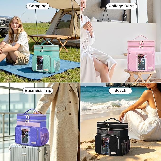 Portable Shower Caddy College Dorm Essentials, Large Toiletry Bag for Women Men, 2 Layers Quickly Dry Mesh Bathroom Tote Bag, Hanging Makeup Organizer Bag for Travel, Gym, Camping (Mint Green)