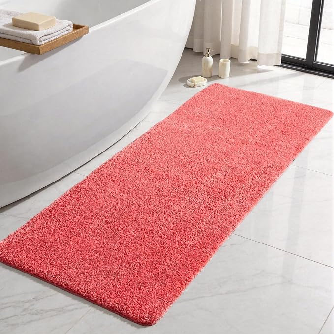TYUU Bathroom Runner Rug, Ultra Soft Long Bath Mat Machine Washable Super Absorbent Quick Dry Bathroom Runner Rugs 24 x 60 Non Slip, Pink 24" x 60"