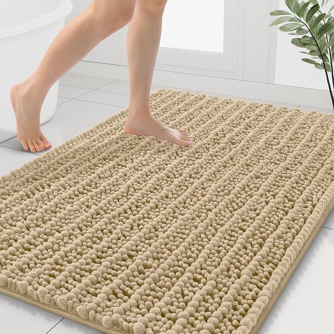 Smiry Bathroom Rugs Mat 40x32, Extra Soft Absorbent Chenille Bath Rugs, Non Slip Rubber Backing Machine Washable Quick Dry Bath Mats for Bathroom Floor, Tub, Shower, Home Decor Accessories, Beige