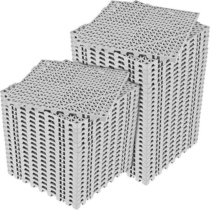 ToLanbbt Modular Interlocking Cushion 48P 11.8" x 11.8" Interlocking Rubber Floor Drain Holes Non-Slip Splicing Drainage Mats for Deck, Shower, Kitchen, Drain Pool, Sauna Bath, Indoor Outdoor (Grey)