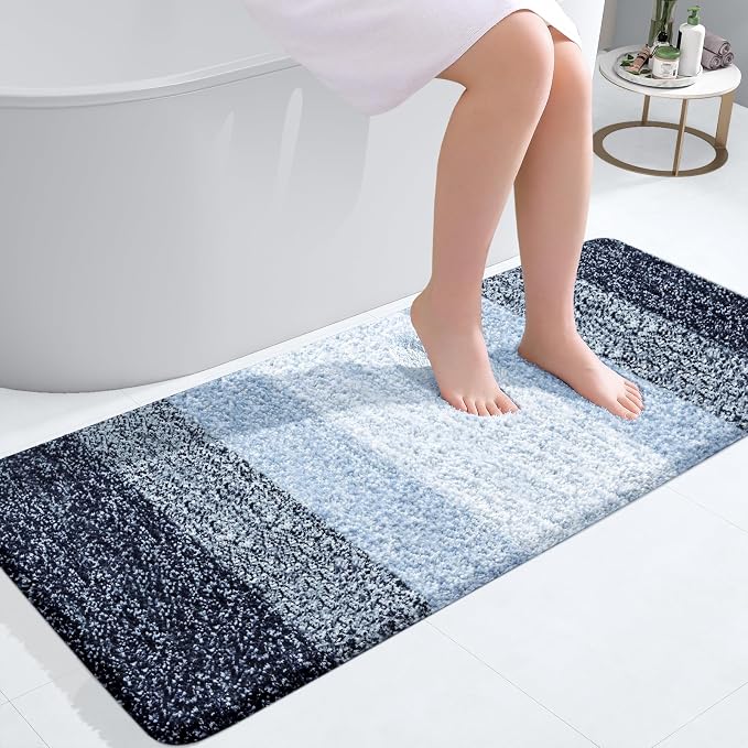 OLANLY Bathroom Runner Rugs Mat 47x20, Extra Soft Absorbent Microfiber Bath Rugs, Rubber Backing, Quick Dry, Washable Long Bath Mats for Bathroom, Tub and Shower, Home Decor Accessories, Navy Blue