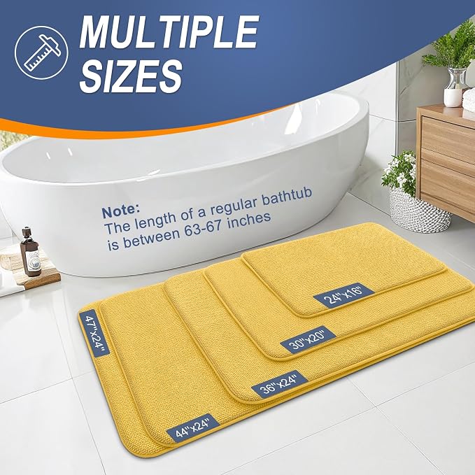 OLANLY Thick Memory Foam Small Bathroom Rugs 24x16, Extra Soft Absorbent Bath Rug, Quick Dry Bath Mats, Non-Slip, Machine Washable Carpet for Bathroom, Tub and Shower, Home Decor Accessories, Yellow