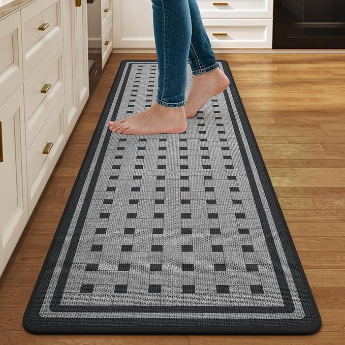 Kitchen Mats for Floor, 17''x59'' Washable Absorbent Non Slip Kitchen Mat, Braided Kitchen Runner Rug, Kitchen Sink Rug, Grey