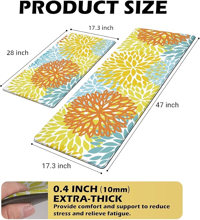 Kitchen Mats Set of 2 Cushioned Anti Fatigue Kitchen Rugs Waterproof Non Slip Kitchen Runner Memory Foam Kitchen Floor Mat Comfort Standing Mat for Sink,Office,Laundry