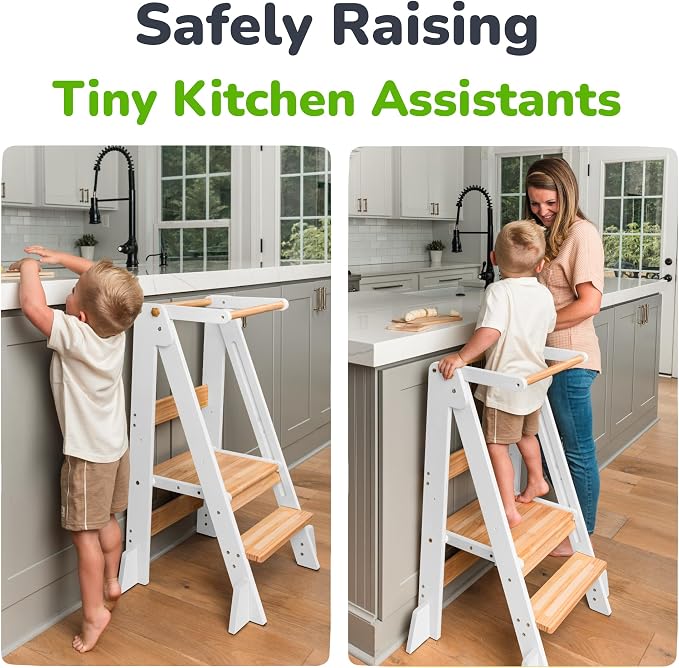 OCODILE Adjustable Foldable Toddler Tower – Folding Tower for Kids | Montessori Toddler Kitchen Step Stool Helper for Independence - White