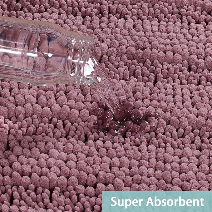 Turquoize Kitchen Rug Runner Slip-Resistant Microfiber Shaggy Bath Mat Bathroom Rug Extra Soft Absorbent Mat for Bathroom/Kitchen Floor with Non-Slip Backing Runner Rugs, 59"x 20", Mauve/Rose