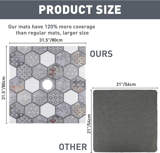 Square Shower Mat Non Slip: 32 x 32 Inch Extra Large Shower Mats with Drain Hole in Middle - PVC Loofah Anti Slip Shower Floor Matt for Inside Shower