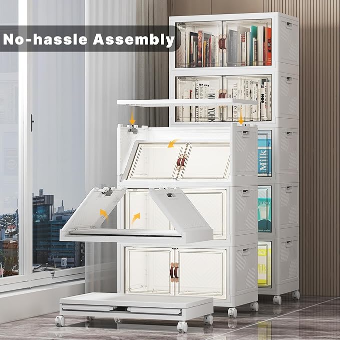 UAMFURI Stackable Storage Bins with Lids, 260QT Closet Organizers and Storage with Doors and Wheels, Extra Large Storage Cabinet, Collapsible Plastic Drawers for Bedroom Dorm Office Garage