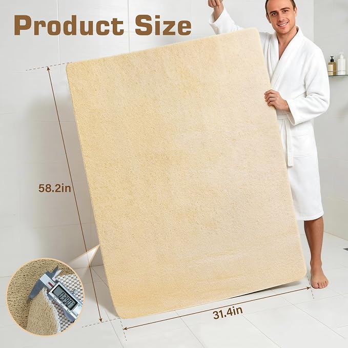 58x44 Extra Large Shower Mat, Anti Slip Shower Mats for Inside Shower, PVC Loofah Mats for Shower and Bathroom, Quick Drying, Beige