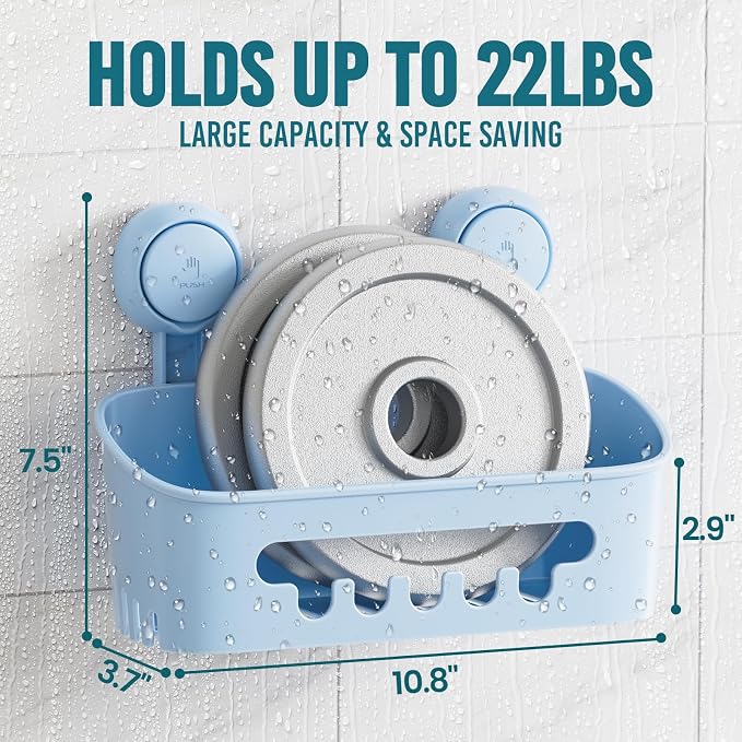 TAILI Shower Caddy Suction Cup 2 Pack, Heavy Duty Bathroom Organizer, Removable Shelves for Inside Shower, Shampoo, Waterproof Suction Plastic Storage for Bathroom Accessories Holder, Blue
