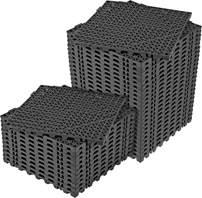 ToLanbbt Modular Interlocking Cushion 36P 11.8" x 11.8" Interlocking Rubber Floor Drain Holes Non-Slip Splicing Drainage Mats for Deck, Shower, Kitchen, Drain Pool, Sauna Bath, Indoor Outdoor (Black)