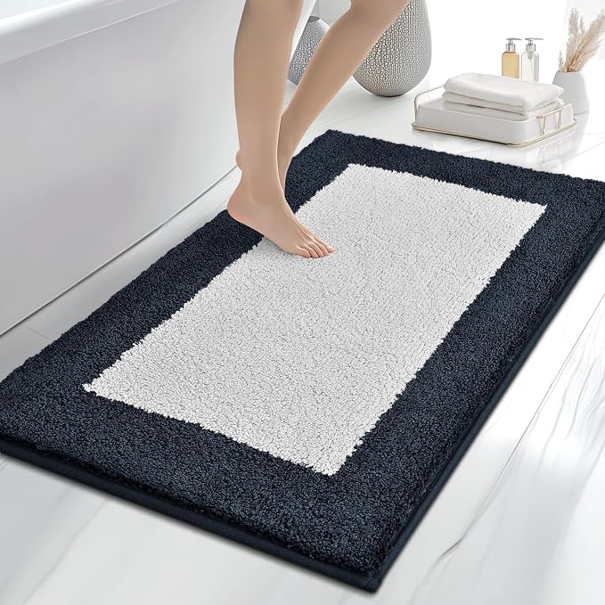 anllugs Bathroom Rugs 30" x 46", Non-Slip Extra Soft Absorbent Bath Rugs, Machine Washable Quick Dry Bath Mats for Bathroom Floor, Shower, Bathtub and Sink, Navy Blue & White