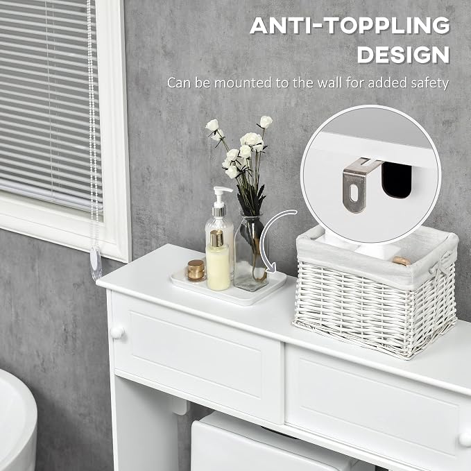 HOMCOM Over The Toilet Bathroom Cabinet, Freestanding Bathroom Storage Organizer with Adjustable Shelves, Toilet Rack, White