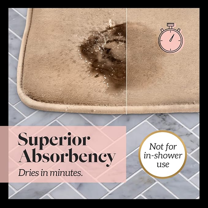 Memory Foam Bath Mat Non Slip Absorbent Super Cozy Velvet Bathroom Rug Carpet (60 inches X 24 inches, Beige)