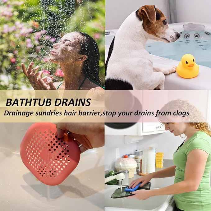 Hair Drain Catcher,Square Drain Cover for Shower Silicone Hair Stopper with Suction Cup,Easy to Install Suit for Bathroom,Bathtub,Kitchen 2 Pack (Orange)