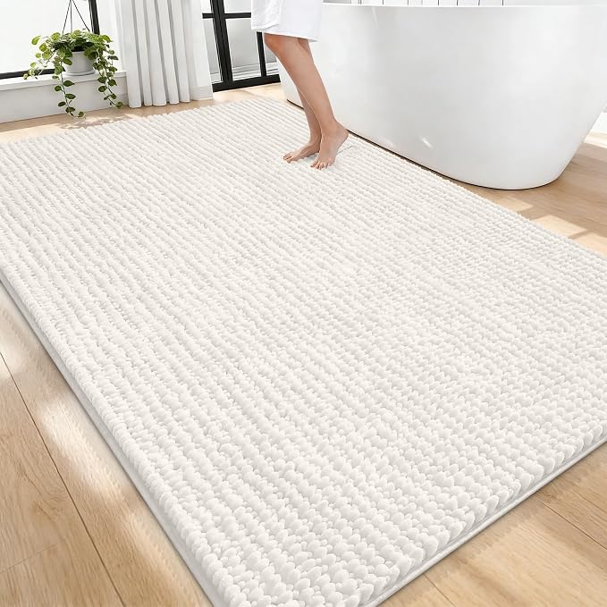 OLANLY Thick Large Bathroom Rugs 70x46, Extra Soft Absorbent Chenille Bath Rugs, Rubber Backing, Machine Wash Dry, Bath Mats for Bathroom Floor, Tub and Shower, Home Decor Accessories, Ivory