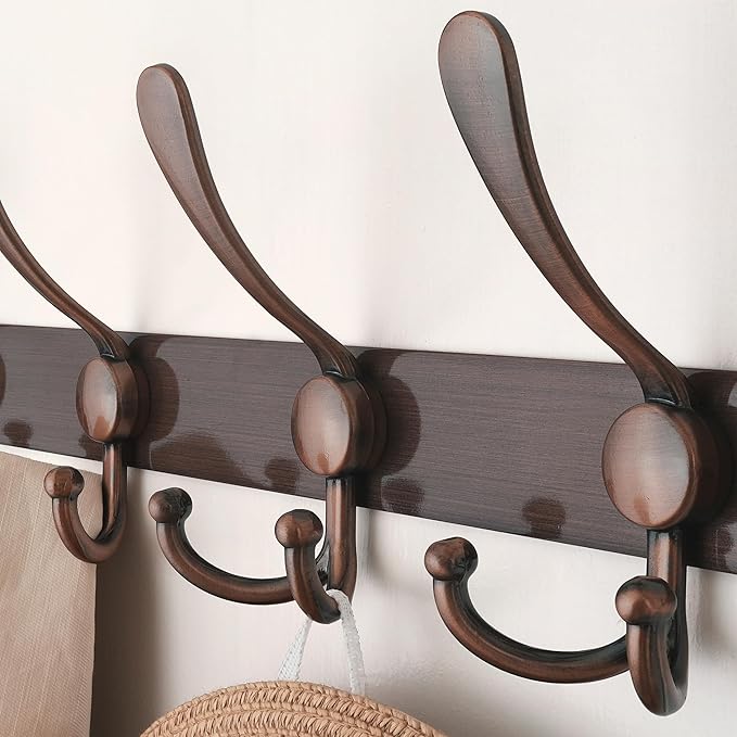 Dseap Coat Rack Wall Mount - 29.5” Long 8-Tri-Hooks Heavy Duty Coat Hanger Rail Wall Hooks for Hanging Coats Hats Clothing Clothes Purse Mudroom Entryway, Pack of 2