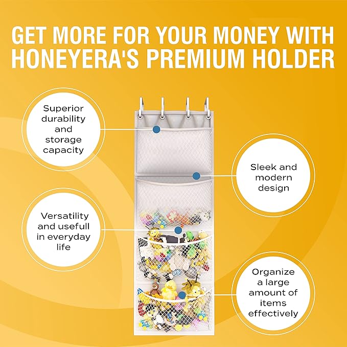 Honeyera The Original Storage for Stuffed Animals, Over Door Organizer for Stuffies, Baby Accessories, Toy Plush organizer, Breathable Hanging Storage Pockets Big Girls Toddler Large Bag (rainbow)