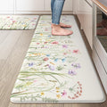 KIMODE Anti Fatigue Kitchen Mats for Floor, Farmhouse Floral Kitchen Rugs 20"x47"+20"x32", Non Slip Waterproof Kitchen Floor Mats, Comfort mats for Kitchen Floor, Sink, Laundry, Desk White
