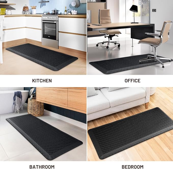 HappyTrends Kitchen Floor Mat - 4/5 Inch Thick Anti-Fatigue Kitchen Rug,Waterproof Non-Slip Kitchen Mats and Rugs Heavy Duty Ergonomic Comfort Rug for Kitchen,Office,Sink,Laundry,(22"x54", Black)