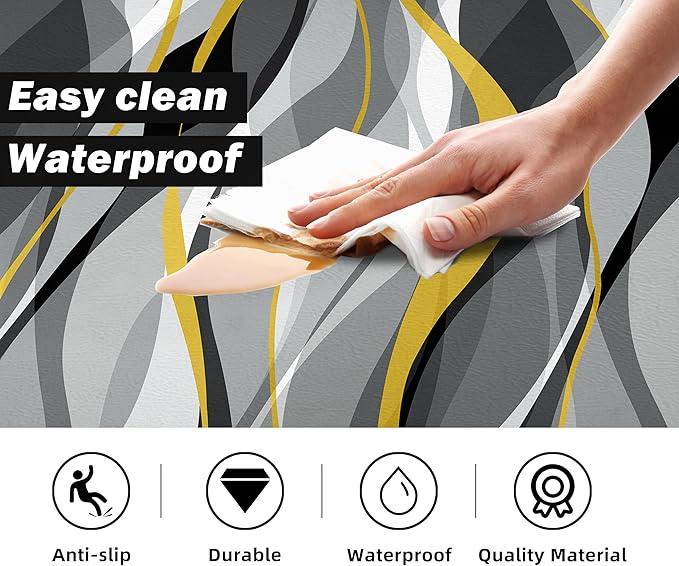 Kitchen Mats for Floor Modern Abstract kitchen rugs Grey and Yellow Stripe Anti Fatigue Kitchen Mats Waterproof Floor Mats Cushioned Non-Skid Standing Mats for Kitchen, Set of 2,17.3 x 28+17.3 x 47